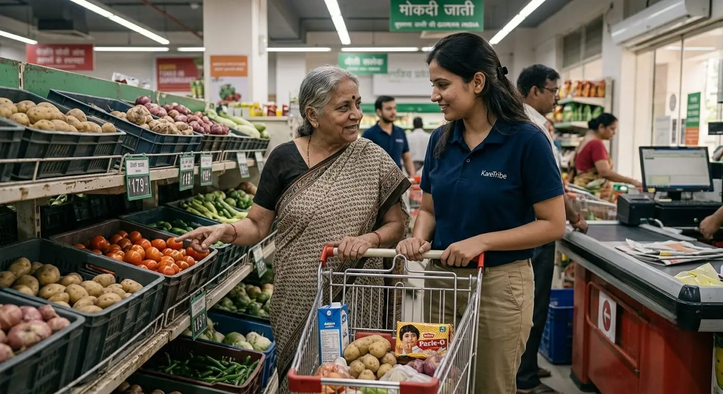 KareTribe support partner helping with groceries and errands.